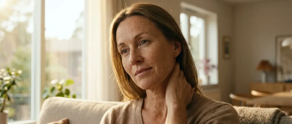 Douleur cervicale irradiant vers le bras : le sujet de l’article, dont le trajet ne suffit pas à confirmer la cause.