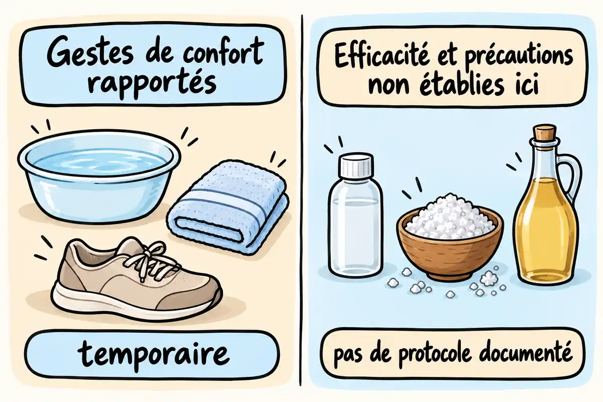 Les gestes de confort rapportés sont distingués des remèdes dont l’efficacité et les précautions ne sont pas établies ici.