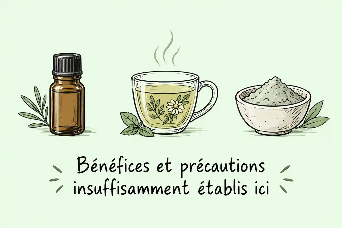 Plantes et soins locaux cités comme remÚdes traditionnels ne sont pas des traitements établis ; leurs bénéfices et précautions restent incertains.